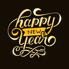 Happy New Year Vector Gradient Phrase Lettering Calligraphy Sticker Gold
