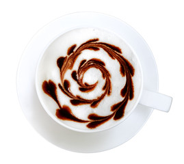 Naklejki  Widok z góry gorącej kawy mokka latte art czekolada spirala w kształcie serca na białym tle ze ścieżką przycinającą