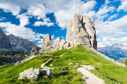 Cinque Torri, Dolomiti Alps, Italy. The Five Pillars in Dolomites mountains, Alto Adige, South Tyrol