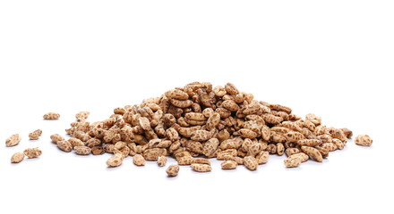 Organic barley flakes, pile isolated on white background