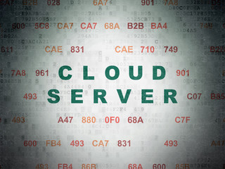 Cloud computing concept: Painted green text Cloud Server on Digital Data Paper background with Hexadecimal Code