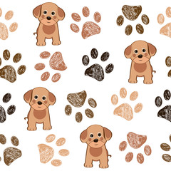 Cute dog and doodle paw prints pink paws pattern