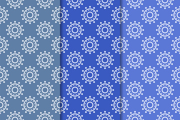 Blue geometric set of seamless patterns