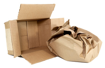 Crumpled heavy duty protective packaging paper with cardboard box.