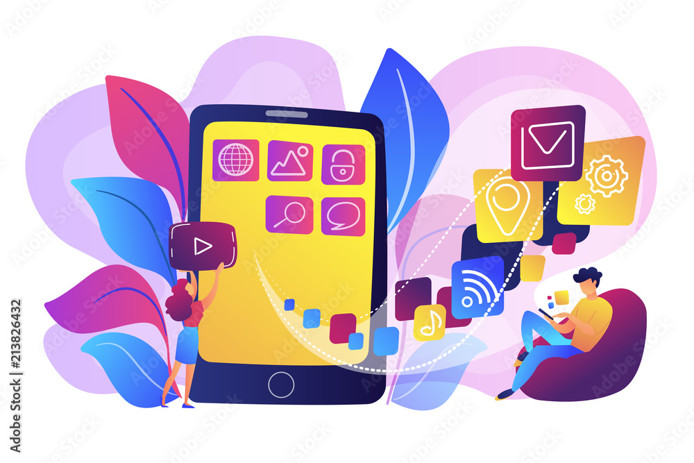 Poster it professionals are creating mobile applications on the smartphone screen. mobile app development, 