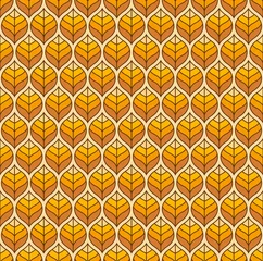 Fotobehang Geometrische bladerprint Geometrische gouden bladeren vector naadloze patroon. Abstracte vectortextuur. Blad achtergrond.