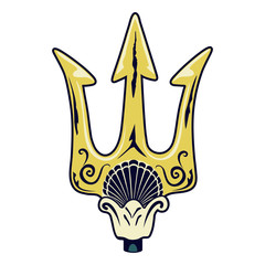 The trident is the weapon of Poseidon, or Neptune, the god of the sea in classical mythology. In Hindu mythology it is the weapon of Shiva. © samandale