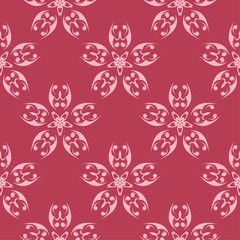 Red floral seamless background. Ornamental pattern