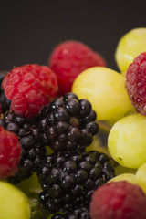 Varied fruit, blackberry, raspberry and grapes