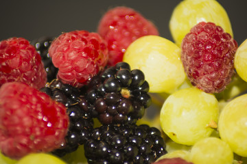 Varied fruit, blackberry, raspberry and grapes