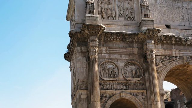 Hyperlapse of day of the Arch of Constantine near the Colosseum, Rome Italy