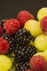 Varied fruit, blackberry, raspberry and grapes