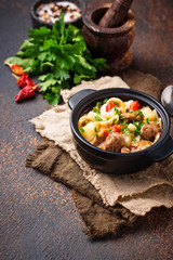 Traditional oriental uzbek soup lagman 