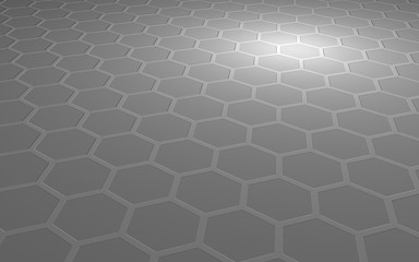 Honeycomb on a gray background. Perspective view on polygon look like honeycomb. Extruded, bump cell. Isometric geometry. 3D illustration