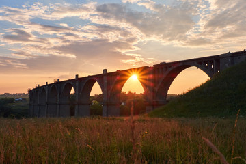 Old railway bridge at sunset