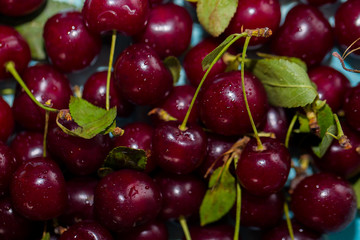 Close up of cherry basket, fresh cherry background