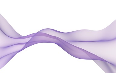 Abstract purple wave. Bright purple ribbon on white background. Raster air background. Abstract purple smoke. Purple scarf. 3D illustration