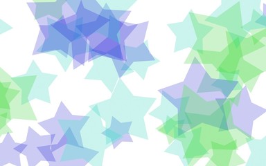 Multicolored translucent stars on a white background. Green tones. 3D illustration