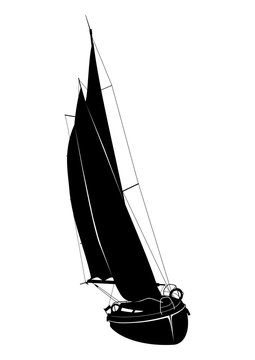 Sailing boat. Silhouette of a sailboat on the sea. Flat vector.
