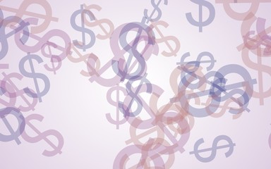 Multicolored translucent dollar signs on white background. Red tones. 3D illustration