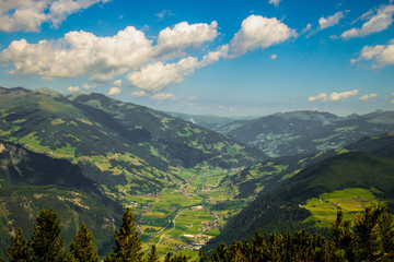 Panorama view from the moutain "Ahornberg" in Zillertal/austria to the valley