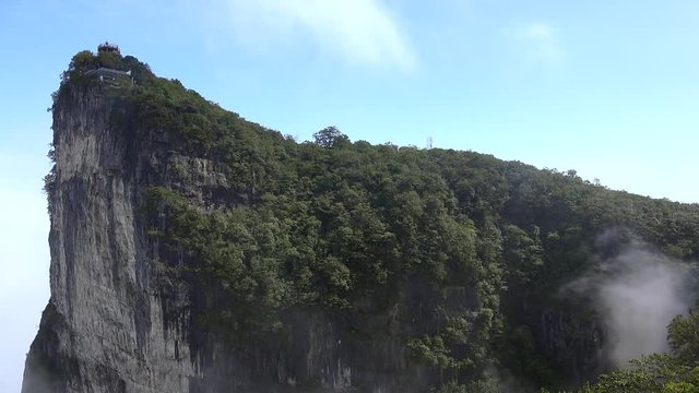 Yuhu Peak of Tianmen mountain with the overview site and  wingsuiting starting platform. China