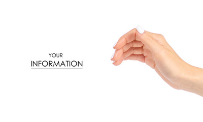 Female hand holding pattern on white background isolation