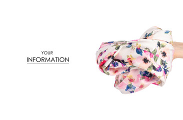 Crumpled floral cloth dress in hand pattern on white background isolation