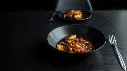 Vegetable stew with chicken. Asian cuisine