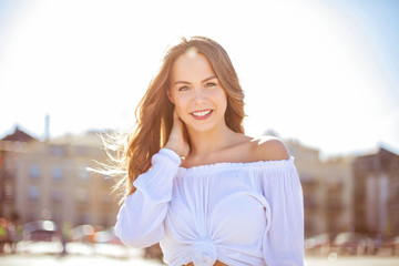 Fototapeta premium Portrait of amazing girl on the street