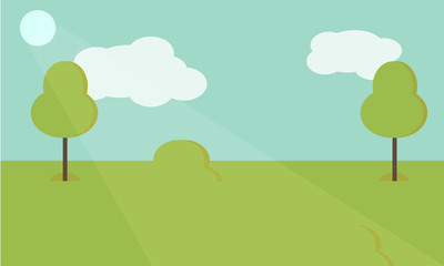 Vector nature landscape background. Cute simple cartoon or flat style