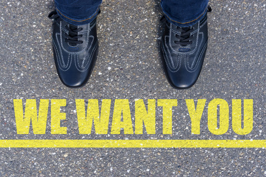 Top View of Business Shoes on the floor with the text: We Want You!
