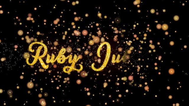 Ruby Jubilee Abstract particles and fireworks greeting card text with shiny black background for festivals,events,holidays,party,celebration.