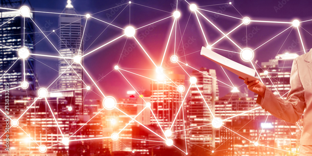Poster concept of modern business networking that connect and cooperate