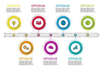 Company timeline - business infographic template with hand drawn icons. Vector.