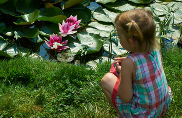 Kwiaty lotosu i dziewczynka
