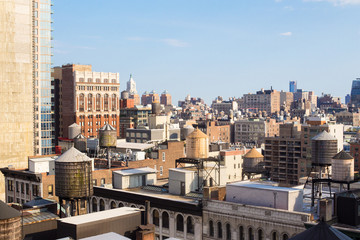 Naklejka premium New York City Manhattan cityscape of buildings at midtown on sunny day