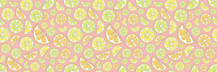 Pastel colored background with citrus fruits - seamless texture. Vector.