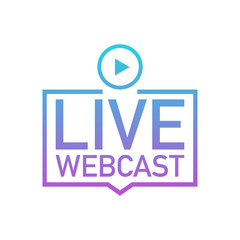 Live Webcast Button, icon, emblem, label on white background.