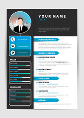 Personal Resume. Modern template in blue style. Vector