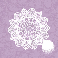 Vector round mandala hand drawing on a textured background card.