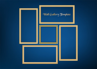 Set of decorative frame picture with gold border, Vector design on blue background with copy space in premium concept.