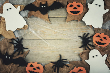 trick or treat, Halloween concept with ghosts and halloween pumpkin 