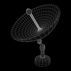 Fototapeta na wymiar Directional radio antenna with satellite dish. Astronomy radio telescope . Wireframe low poly mesh vector illustration
