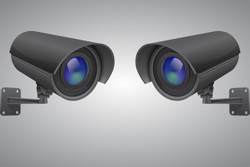 Security cameras. Black CCTV surveillance system on gray background