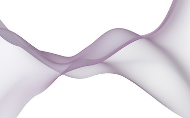 Abstract purple wave. Bright purple ribbon on white background. Abstract purple smoke. Raster air background. Purple scarf. 3D illustration