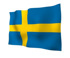 The flag of Sweden. Official state symbol of the Kingdom of Sweden. A blue field with a yellow Scandinavian cross that extends to the edges of the flag. 3d illustration