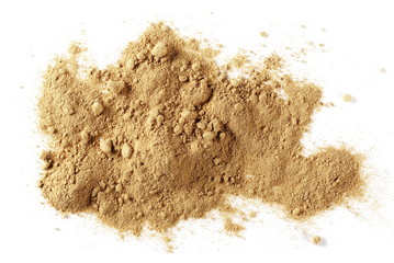 Ginger powder isolated on white background, top view, clipping path (Zingiber officinale)
