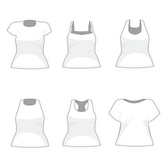 Set of six different white shirt women template collection
