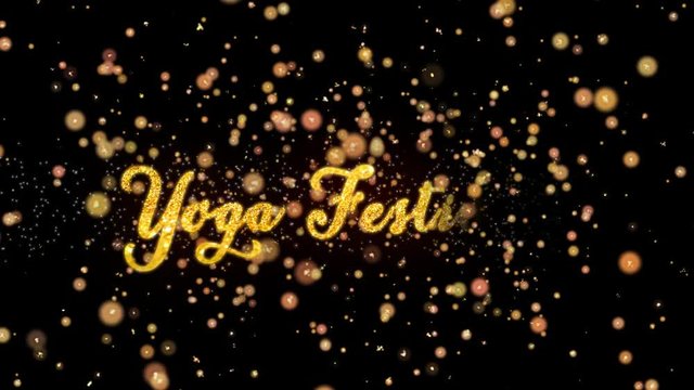 Yoga Festival Abstract particles and fireworks greeting card text with shiny black background for festivals,events,holidays,party,celebration.